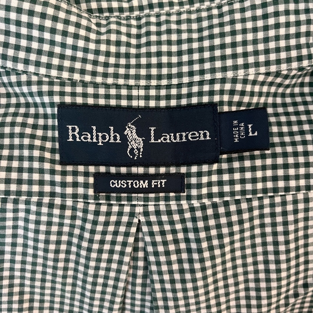 Ralph Lauren Custom Fit Green Gingham Check Button Down Shirt Men’s Size L - Picture 3 of 8